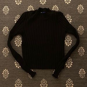 Black Rib Knot Long Sleeve Crop Top with Mock Neck